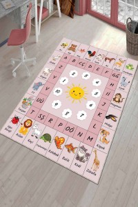 Pudra Kaymaz Tabanlı Eğitici Harfli Çocuk Halısı AR758 Pudra Kaymaz Tabanlı Eğitici Harfli Çocuk Halısı AR758