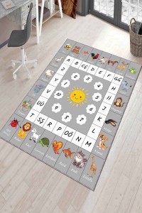 Gri Kaymaz Tabanlı Yıkanır Eğitici Harfli Çocuk Halısı AR759 Gri Kaymaz Tabanlı Yıkanır Eğitici Harfli Çocuk Halısı AR759