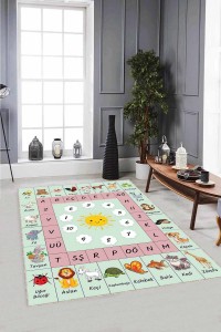 Su Yeşili Kaymaz Tabanlı Eğitici Harfli Çocuk Halısı AR760 Su Yeşili Kaymaz Tabanlı Eğitici Harfli Çocuk Halısı AR760