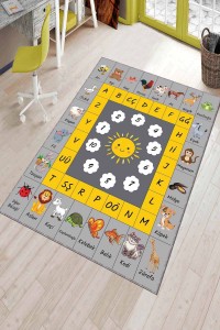 Sarı Kaymaz Tabanlı Eğitici Harfli Çocuk Halısı AR761 Sarı Kaymaz Tabanlı Eğitici Harfli Çocuk Halısı AR761