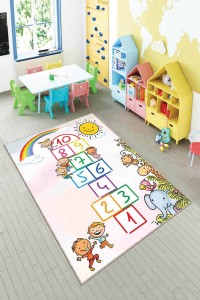 Çok Renkli Kaymaz Tabanlı Seksekli Çocuk Halısı AR776 Çok Renkli Kaymaz Tabanlı Seksekli Çocuk Halısı AR776