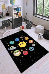 Siyah Kaymaz Taban Uzay Temalı Gezegenli Çocuk Halısı AR789 Siyah Kaymaz Taban Uzay Temalı Gezegenli Çocuk Halısı AR789