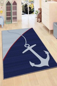 Lacivert Kaymaz Tabanlı Denizci Temalı Çocuk Halısı KD051 Lacivert Kaymaz Tabanlı Denizci Temalı Çocuk Halısı KD051