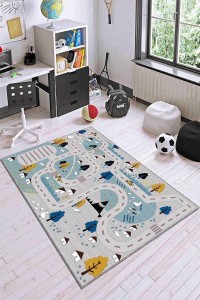 Gri Kaymaz Tabanlı Otoyollu Oyun Halısı Çocuk Halısı KD054 Gri Kaymaz Tabanlı Otoyollu Oyun Halısı Çocuk Halısı KD054