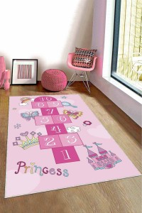Pembe Kaymaz Tabanlı Seksekli Oyun Halısı Çocuk Halısı KD065 Pembe Kaymaz Tabanlı Seksekli Oyun Halısı Çocuk Halısı KD065