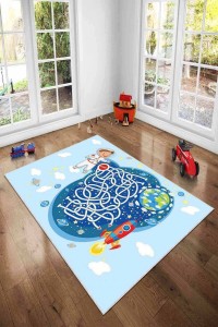 Mavi Kaymaz Taban Uzay Temalı Astronotlu Çocuk Halısı KD077 Mavi Kaymaz Taban Uzay Temalı Astronotlu Çocuk Halısı KD077