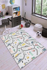 Gri Kaymaz Tabanlı Otoyollu Oyun Halısı Çocuk Halısı KD087 Gri Kaymaz Tabanlı Otoyollu Oyun Halısı Çocuk Halısı KD087