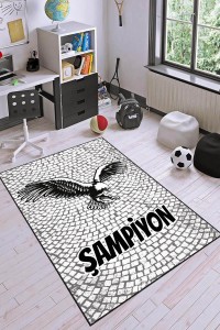 Siyah Ve Beyaz Kaymaz Tabanlı Şampiyon Taraftar Halısı KD102 Siyah Ve Beyaz Kaymaz Tabanlı Şampiyon Taraftar Halısı KD102