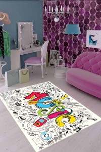 Çok Renkli Kaymaz Tabanlı Müzik Temalı Çocuk Halısı KD110 Çok Renkli Kaymaz Tabanlı Müzik Temalı Çocuk Halısı KD110