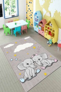 Gri Kaymaz Tabanlı Filli Bebek Halıları Çocuk Halısı KD120 Gri Kaymaz Tabanlı Filli Bebek Halıları Çocuk Halısı KD120
