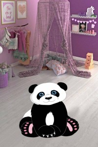 Siyah Kaymaz Tabanlı Ayıcıklı Lazer Kesim Çocuk Halısı KD121 Siyah Kaymaz Tabanlı Ayıcıklı Lazer Kesim Çocuk Halısı KD121