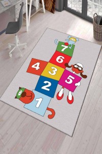 Çok Renkli Kaymaz Tabanlı Yıkanır Seksekli Çocuk Halısı KD38 Çok Renkli Kaymaz Tabanlı Yıkanır Seksekli Çocuk Halısı KD38