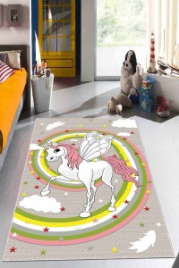 Çok Renkli Kaymaz Tabanlı Yıkanır Unicorn Çocuk Halısı KD57 Çok Renkli Kaymaz Tabanlı Yıkanır Unicorn Çocuk Halısı KD57