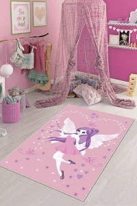Pembe Kaymaz Tabanlı Yıkanabilir Prensesli Çocuk Halısı KD67 Pembe Kaymaz Tabanlı Yıkanabilir Prensesli Çocuk Halısı KD67