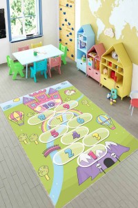 Yeşil Kaymaz Tabanlı Seksekli Oyun Halısı Çocuk Halısı KD97 Yeşil Kaymaz Tabanlı Seksekli Oyun Halısı Çocuk Halısı KD97