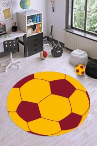 Sarı Ve Kırmızı Kaymaz Tabanlı Yuvarlak Taraftar Halısı VH0081 Sarı Ve Kırmızı Kaymaz Tabanlı Yuvarlak Taraftar Halısı VH0081