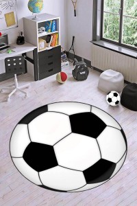 Siyah Ve Beyaz Kaymaz Yuvarlak Top Taraftar Halısı VH0082 Siyah Ve Beyaz Kaymaz Yuvarlak Top Taraftar Halısı VH0082