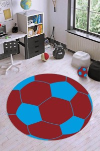 Bordo Ve Mavi Kaymaz Yuvarlak Top Taraftar Halısı VH0083