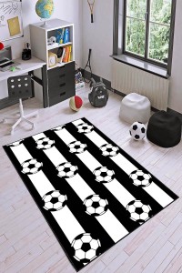 Siyah Ve Beyaz Kaymaz Tabanlı Toplar Taraftar Halısı VH047 Siyah Ve Beyaz Kaymaz Tabanlı Toplar Taraftar Halısı VH047