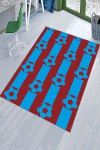 Bordo Ve Mavi Kaymaz Tabanlı Yıkanan Taraftar Halısı VH048