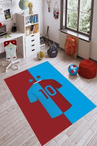 Bordo Ve Mavi Kaymaz Tabanlı 10 Numara Forma Taraftar Halısı VH049