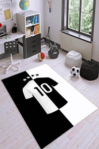 Siyah Ve Beyaz Kaymaz Tabanlı 10 Numara Forma Taraftar Halısı VH050 Siyah Ve Beyaz Kaymaz Tabanlı 10 Numara Forma Taraftar Halısı VH050