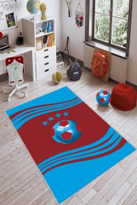 Bordo Ve Mavi Kaymaz Tabanlı Yıkanır Taraftar Halısı VH053