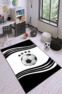 Siyah Ve Beyaz Kaymaz Tabanlı 5 Yıldız Taraftar Halısı VH054 Siyah Ve Beyaz Kaymaz Tabanlı 5 Yıldız Taraftar Halısı VH054