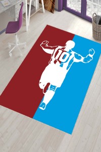 Bordo Ve Mavi Kaymaz Tabanlı 10 Numara Taraftar Halısı VH131