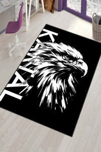 Siyah Ve Beyaz Kaymaz Tabanlı Kartal Taraftar Halısı VH137 Siyah Ve Beyaz Kaymaz Tabanlı Kartal Taraftar Halısı VH137