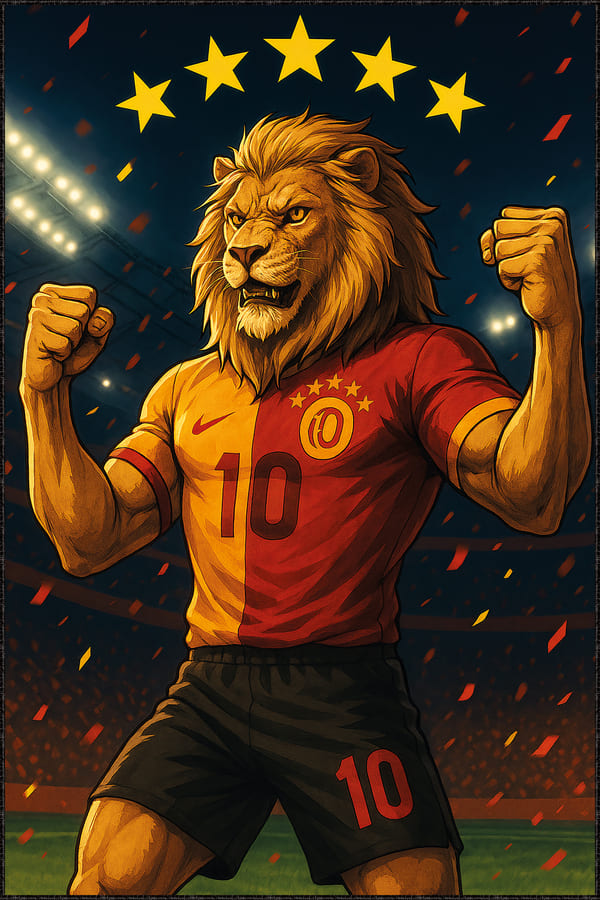 Gs Halısı Sarı Şampiyon Aslan 5 Yıldız Taraftar Halısı VH143