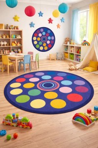 Çok Renkli Kaymaz Tabanlı Hijyenik Çocuk Kreş Halısı VH215 Çok Renkli Kaymaz Tabanlı Hijyenik Çocuk Kreş Halısı VH215