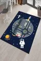 Çoçuk Odası Halı Fiyatları Lacivert Kaymaz Tabanlı Uzay Astronotlu Çocuk Halısı AR323