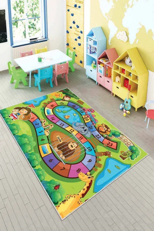 Çok Renkli Kaymaz Tabanlı Bulmacalı Çocuk Halısı KD072