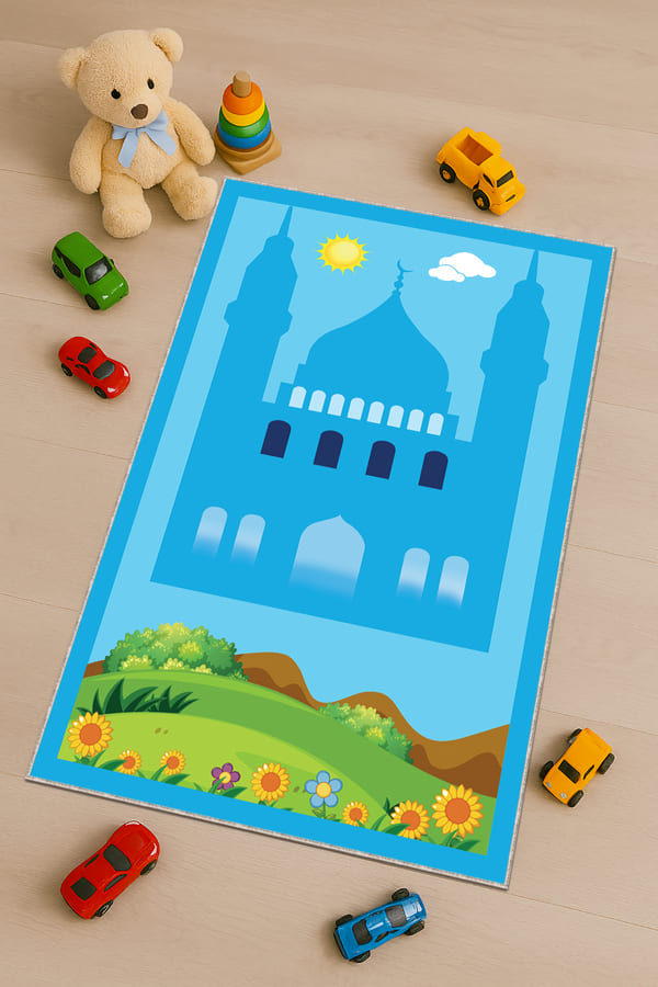 Seccade Çocuk Mavi Cami Temalı Erkek Çocuk Seccadesi CS04