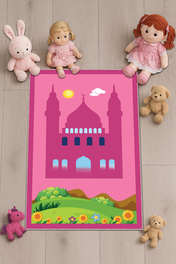 Çocuk Seccade Fiyatları Pembe Cami Temalı Kız Çocuk Seccadesi CS05