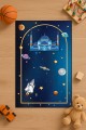 Çocuk Namaz Seccadesi Lacivert Uzay Temalı Unisex Çocuk Seccadesi CS09