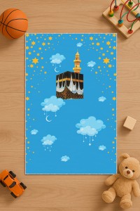 Mavi Kabe Temalı Unisex Çocuk Seccadesi CS10 Mavi Kabe Temalı Unisex Çocuk Seccadesi CS10