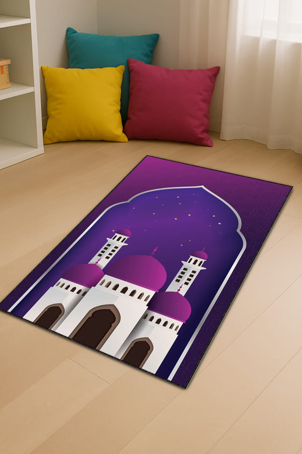 Çocuk Seccade Seti Mor Cami Temalı Unisex Çocuk Seccadesi CS13