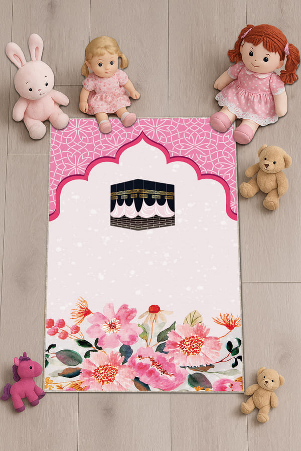 Çocuk Seccade Fiyatları Pembe Kabe Temalı Kız Çocuk Seccadesi CS17