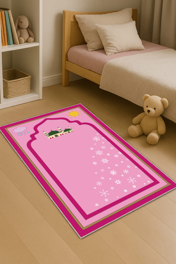 Çocuk Namaz Seccadesi Pembe Cami Temalı Kız Çocuk Seccadesi CS28