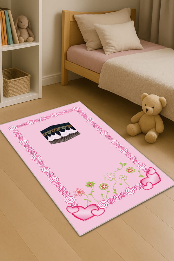 Çocuk Seccadeleri Pembe Kabe Temalı Kız Çocuk Seccadesi CS32