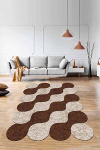 Kahverengi Daire Desenli Kaymaz Taban Lazer Kesim Halı AR163 Kahverengi Daire Desenli Kaymaz Taban Lazer Kesim Halı AR163