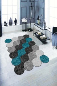 Turkuaz Daire Desenli Kaymaz Taban Lazer Kesim Halı LZ26 Turkuaz Daire Desenli Kaymaz Taban Lazer Kesim Halı LZ26