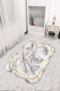 Gri Gold Çerçeveli Kaymaz Tabanlı Lazer Kesim Halı RV305 Gri Gold Çerçeveli Kaymaz Tabanlı Lazer Kesim Halı RV305