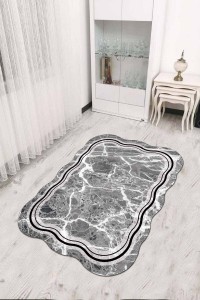 Gri Çerçeveli Kaymaz Tabanlı Lazer Kesim Halı RV307 Gri Çerçeveli Kaymaz Tabanlı Lazer Kesim Halı RV307