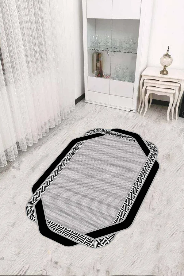 Lazer Kesim Halı Modelleri Ve Fiyatları Gri Çerçeveli Kaymaz Tabanlı Lazer Kesim Halı RV310