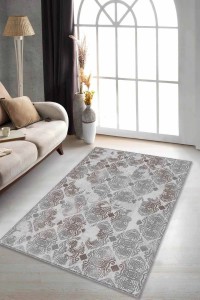 Gri Damask Desen Kaymaz Tabanlı Dekoratif Halı AL001 Gri Damask Desen Kaymaz Tabanlı Dekoratif Halı AL001