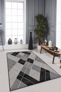 Siyah Geometrik Kaymaz Taban Makinede Yıkanabilir Halı AR472 Siyah Geometrik Kaymaz Taban Makinede Yıkanabilir Halı AR472