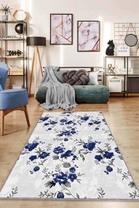 Lacivert Çiçekli Kaymaz Taban Makinede Yıkanabilir Halı BH08 Lacivert Çiçekli Kaymaz Taban Makinede Yıkanabilir Halı BH08